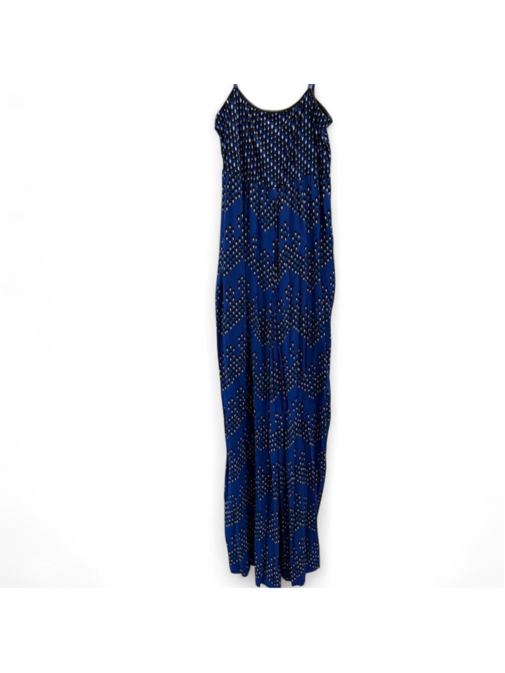 Diane von Furstenberg blue jumpsuit with black and white polka dots and detachab